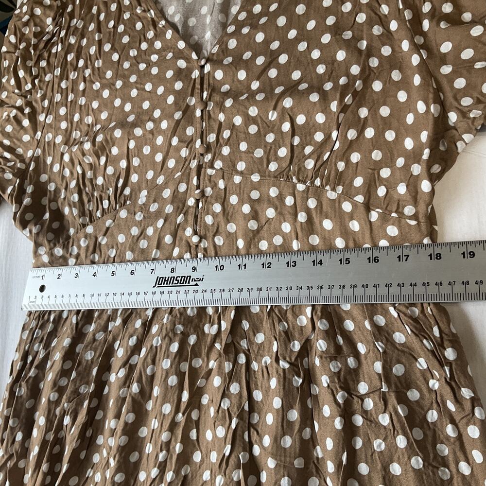 Time And Tru Women Maxi Dress XXL (20) Brown Polka Dot Milkmaid Dress ShortSleev - Picture 6 of 11